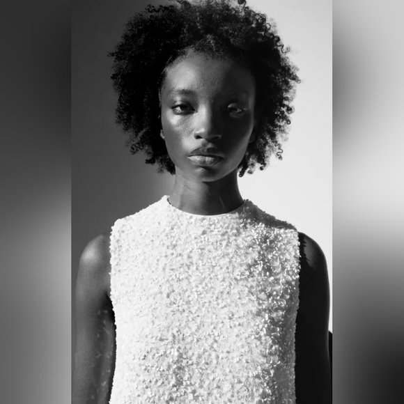 NWT H&M Sleeveless Sequined Tie-Back Bow Party Dress White/Black XS S M L XL XXL - Picture 7 of 10